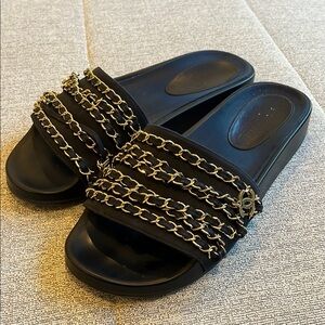 CHANEL Black and Gold Shoes